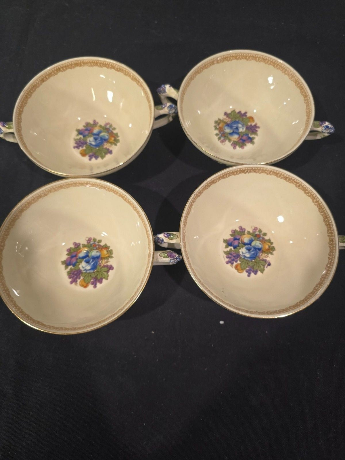 Crown Ducal "Florentine" Cream Soup Bowls with Underplates – Set of 4