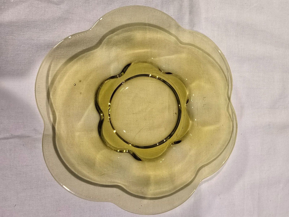 set of 4 Duncan & Miller Canterbury Chartreuse Salad Plates – Uranium Glass MCM