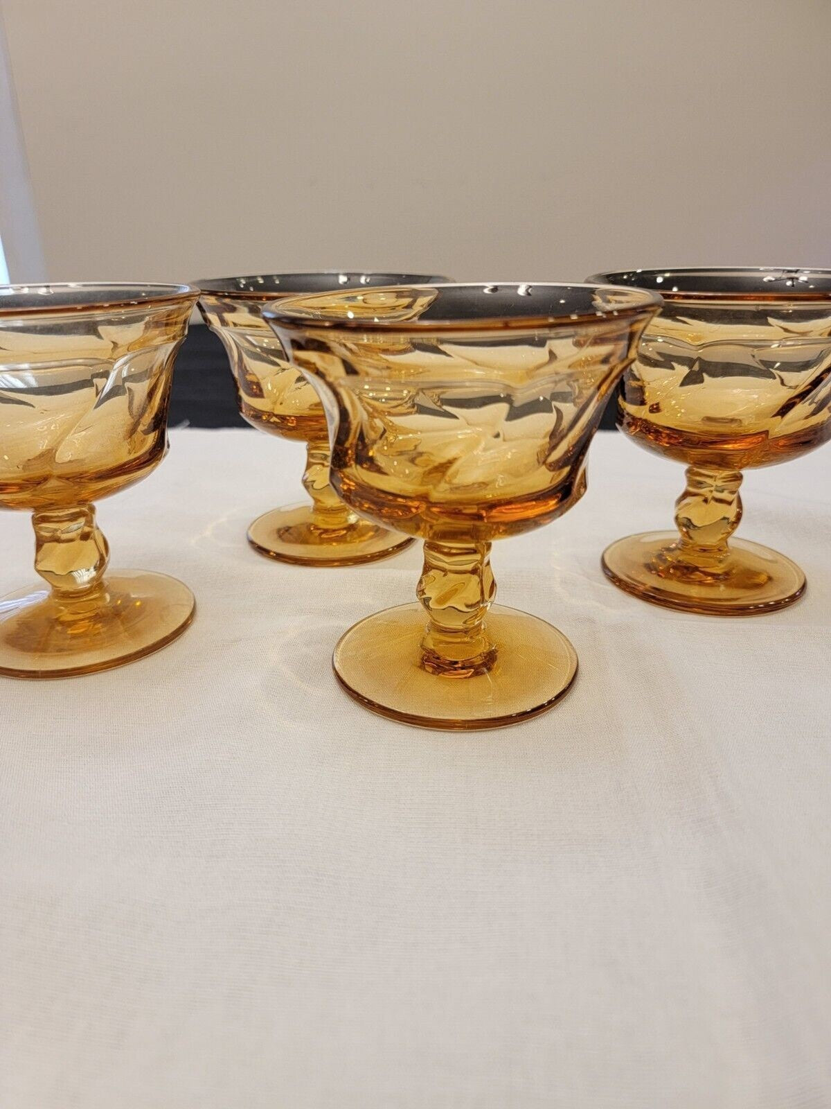 Fostoria Jamestown 4 Amber Footed Goblets Champagne/Tall Sherbet