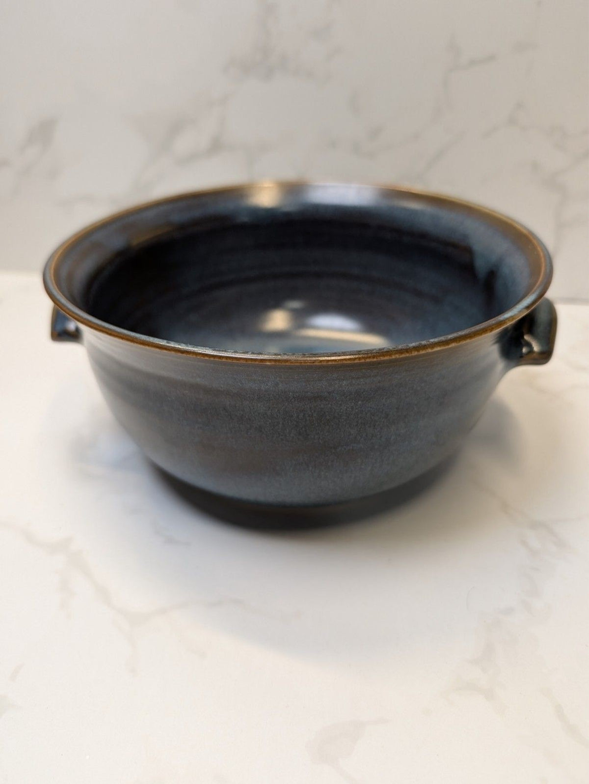 Signed B. Long Studio Pottery Blue Gray 5pc Set Hand Thrown Soup & Serving Bowls