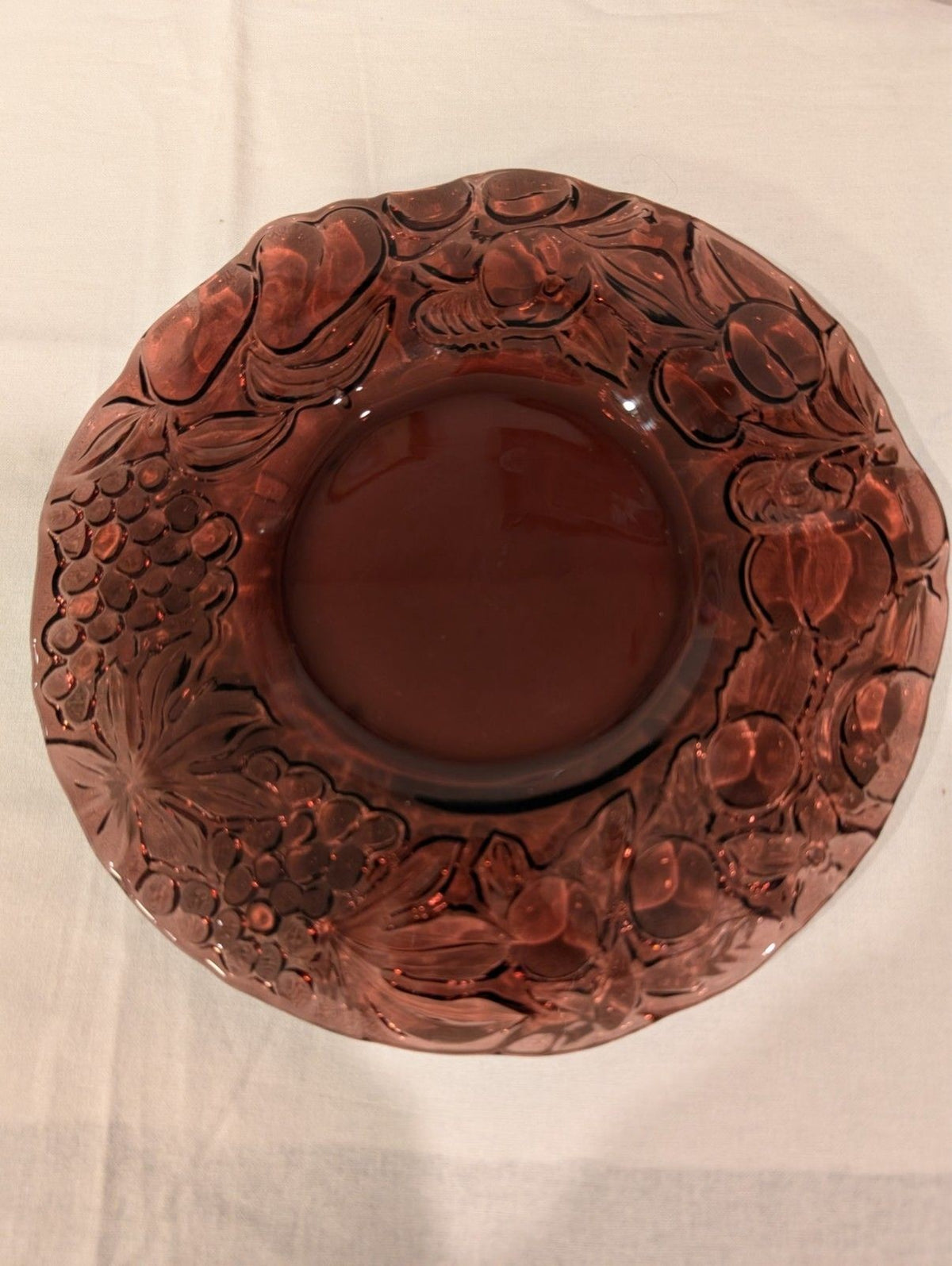 Italian Intaglio Amethyst Salad Plates — Vintage 1970s Pressed Glass — Set of 4