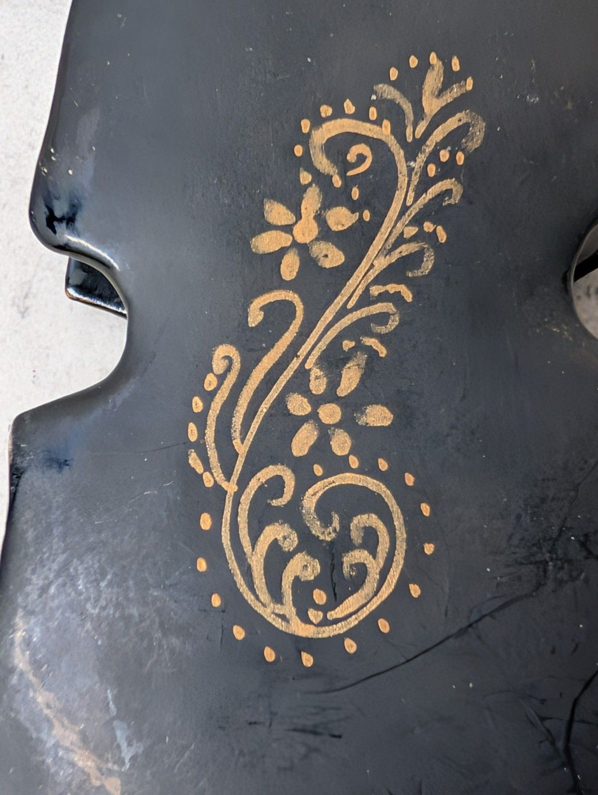Vintage Hand-Painted Russian Lacquer Box Violin Shape Folk Tale Scene
