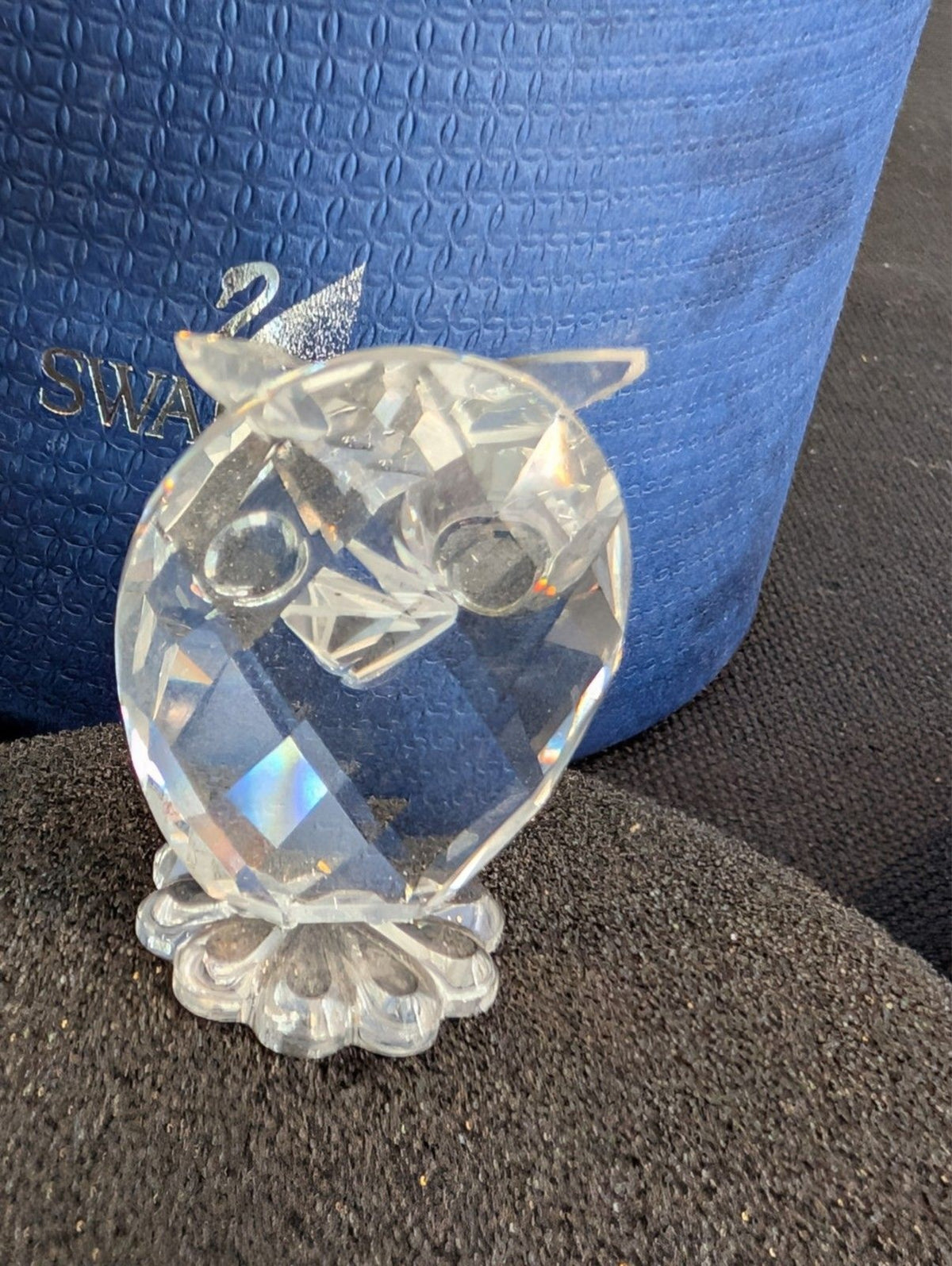 Swarovski Crystal Mini Owl Figurine Green Eyes w Original Box Austria