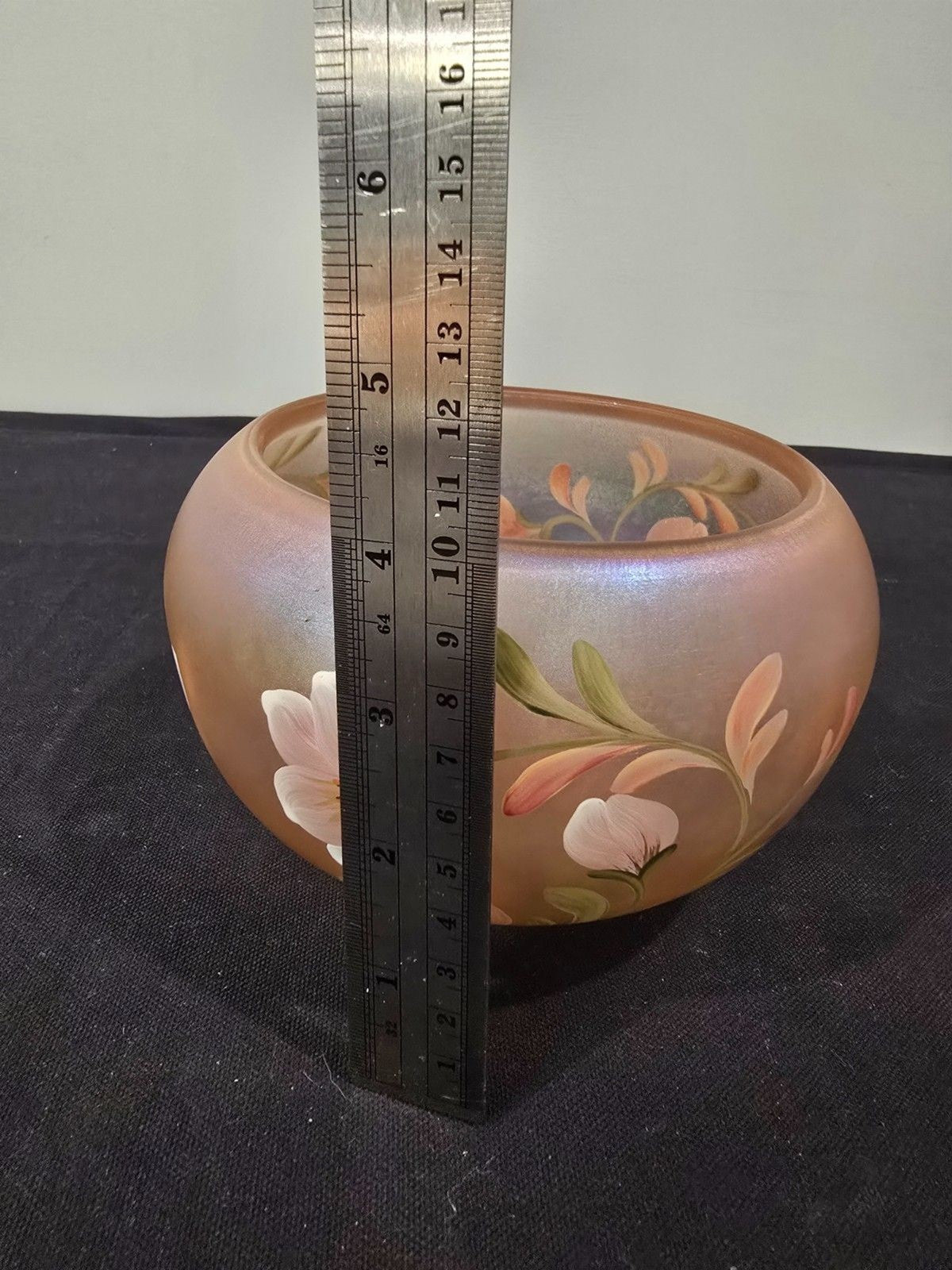 Fenton Hand-Painted Iridescent Glass Bowl – Signed “Handpainted by Sue Jackson”