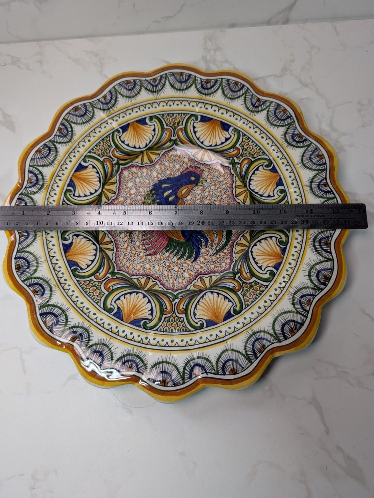 Faience De Coimbra Portugal Hand Painted Rooster Charger Plate 14"