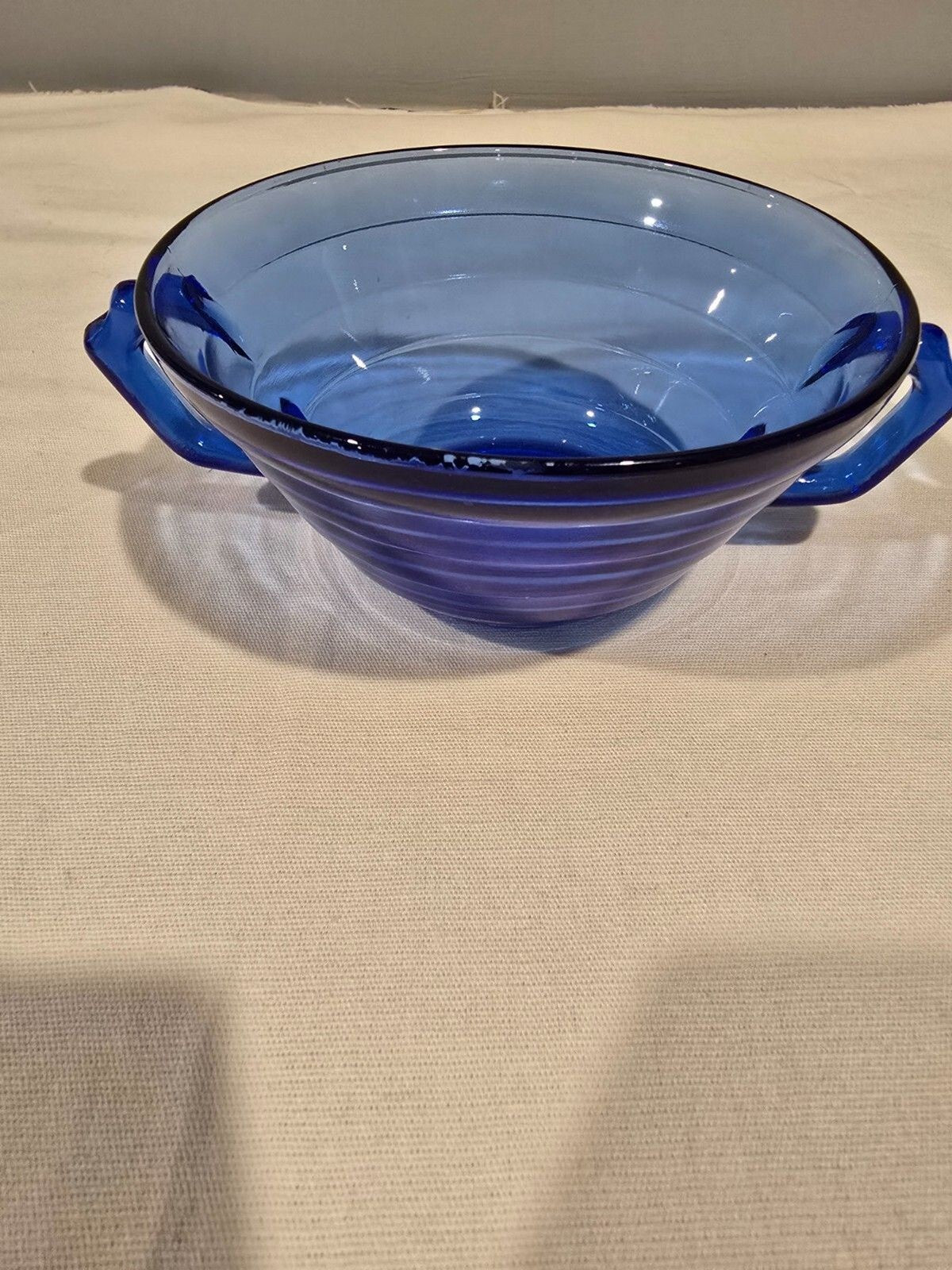 Hazel Atlas Moderntone Cobalt 2-Handled Soup Bowl – Depression Glass – Vtg 1930s