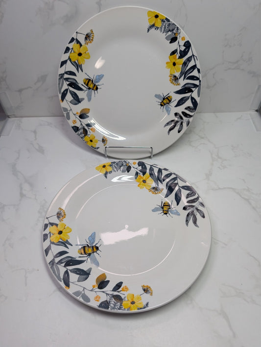 Royal Norfolk Bee Floral Dinner Plates Set of 2 New 10.5"