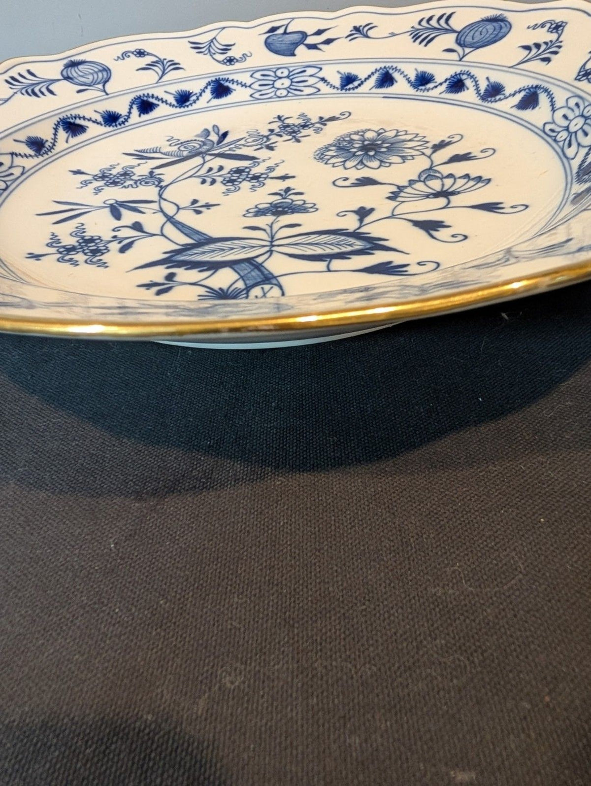 Meissen Blue Onion Gilt-Edge Serving Bowl 12.75" Late 19th Century First Quality