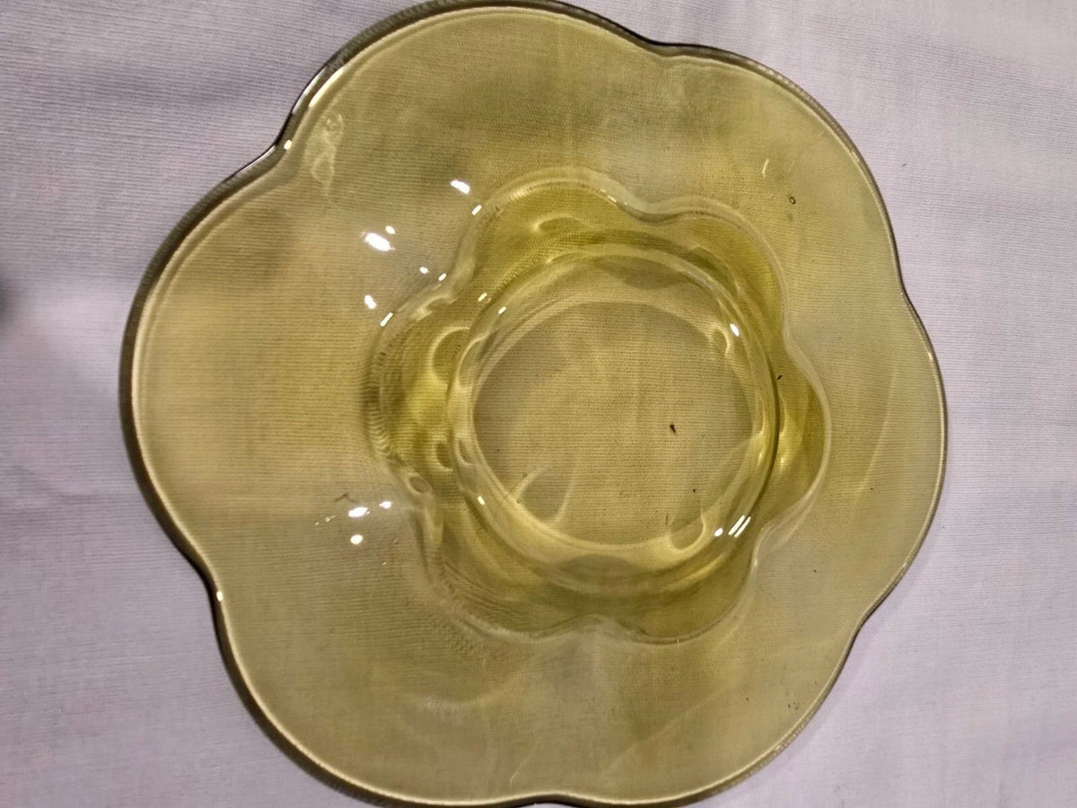 set of 4 Duncan & Miller Canterbury Chartreuse Salad Plates – Uranium Glass MCM