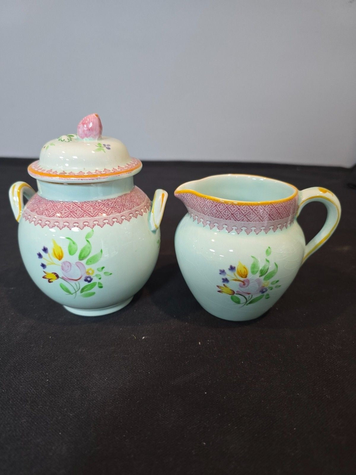 Adams Calyx Ware Lowestoft 2087 Sugar Bowl & Creamer Set England
