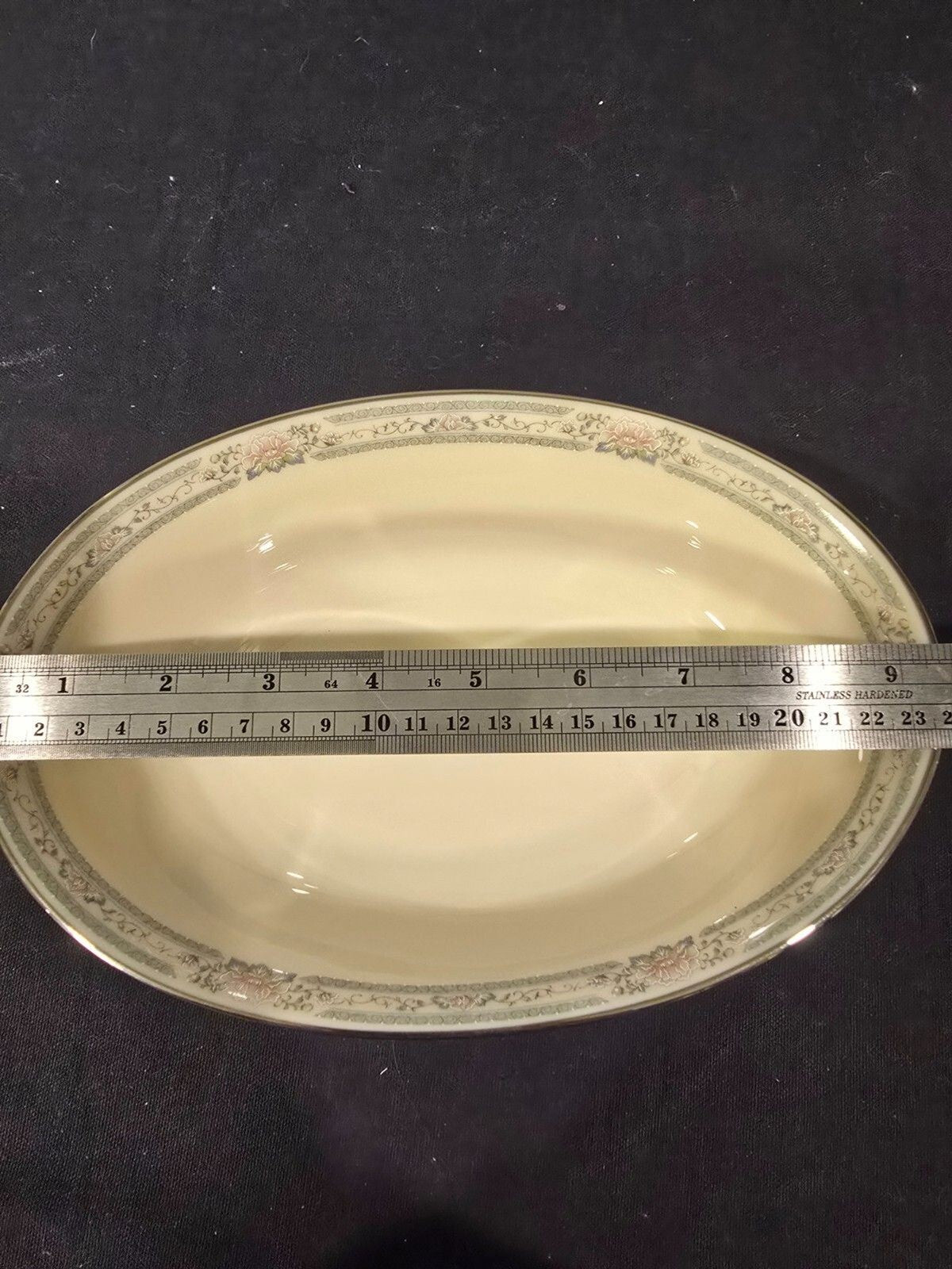 Lenox Charleston 9.5" Oval Vegetable Serving Bowl Gray/Pink Floral Rim New