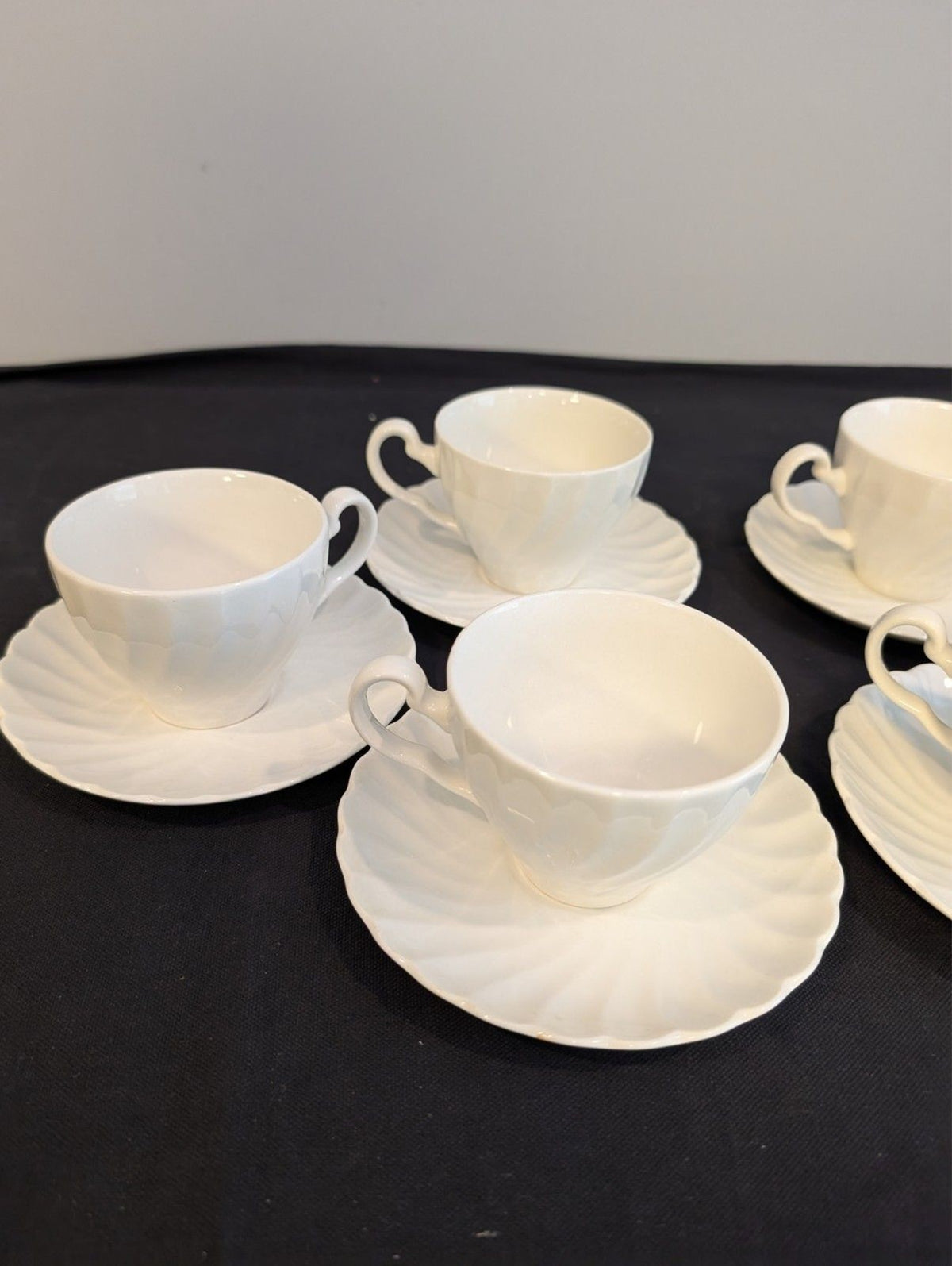 Johnson Brothers White Ironstone Teacups & Saucers Set of 6 Swirl Fluted England