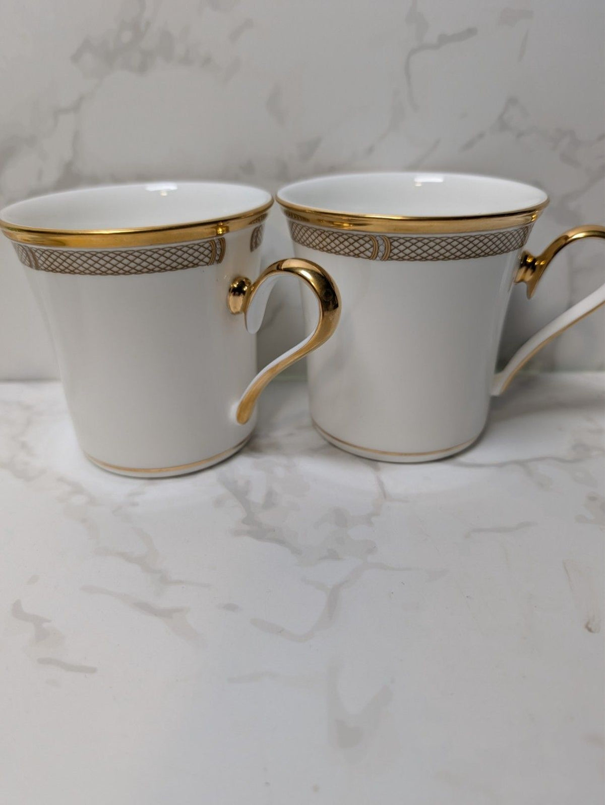Lenox Eternal White Dimension II Set of 6 Mugs Gold Trim USA Made