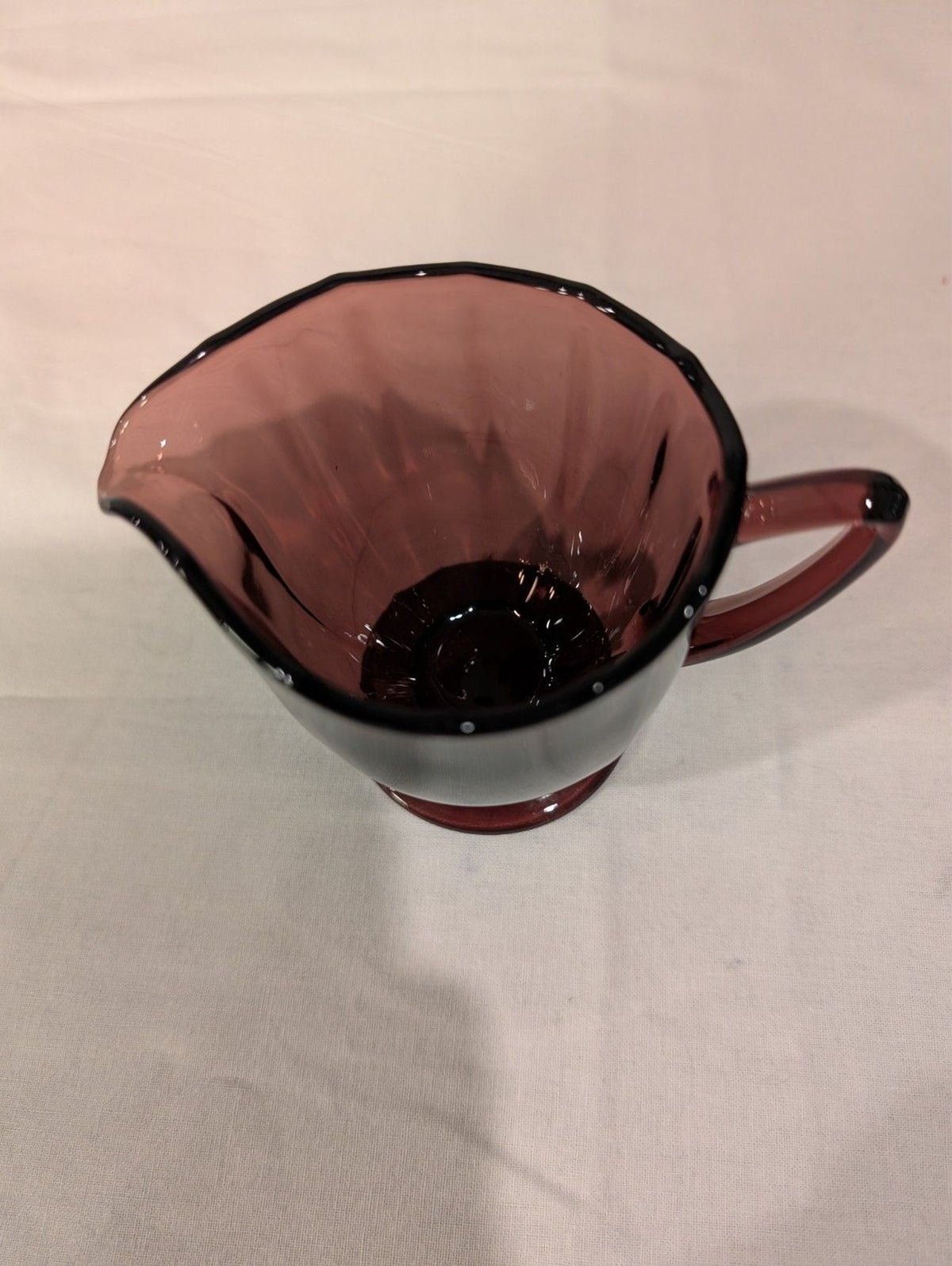 Vintage Amethyst Glass Sugar & Creamer Set — Scalloped Rim — Pedestal Base — MCM