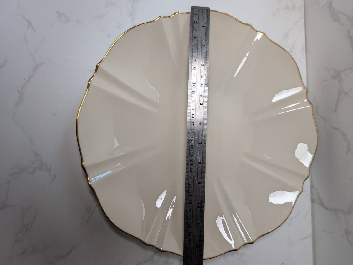 Lenox Symphony 12.75" Chop Plate Ivory Gold Trim Scalloped USA Made