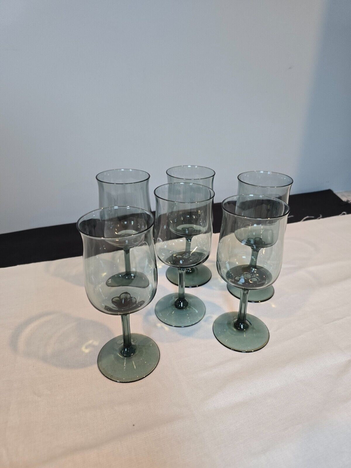 Set of 6 Lenox Crystal Silver Mist Blue Gray Water/Wine Goblet Glasses 6"