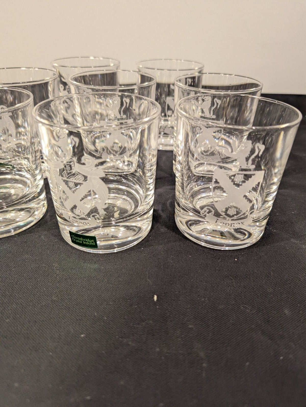 8 Clarenbridge Crystal Ireland Lennox Family Crest Double Old Fashioned Glasses