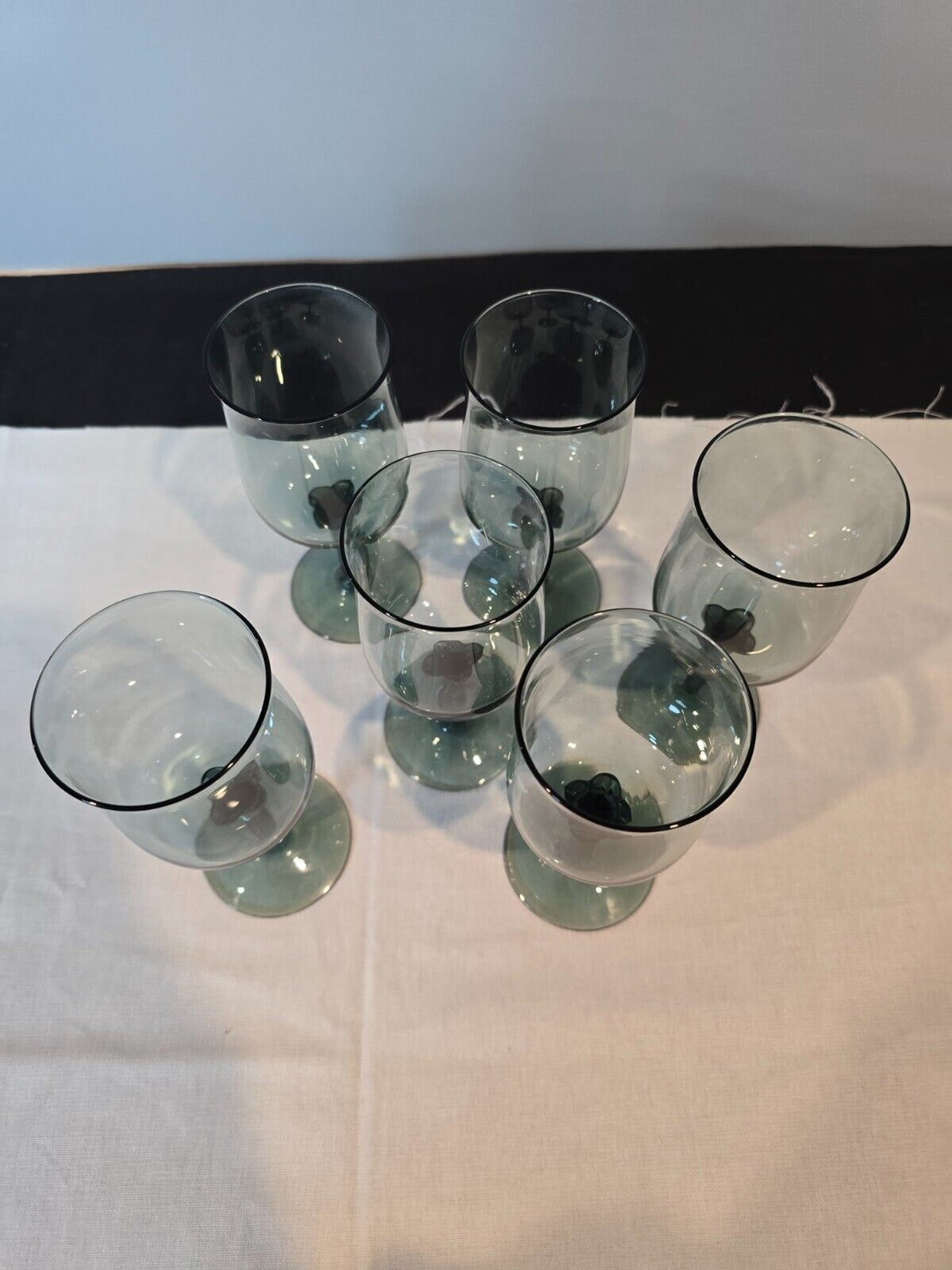 Set of 6 Lenox Crystal Silver Mist Blue Gray Water/Wine Goblet Glasses 6"