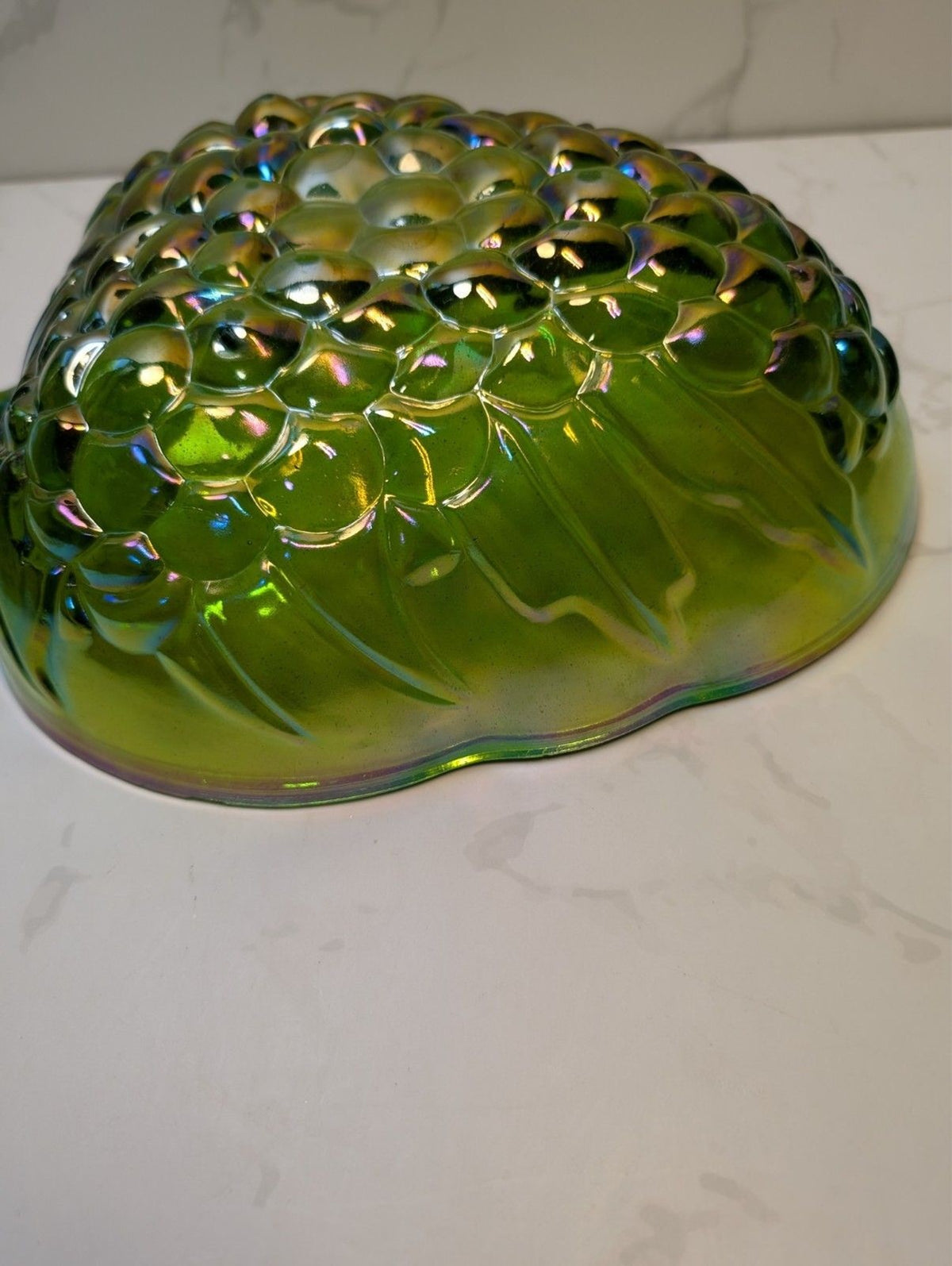 Indiana Glass Harvest Grape Olive Green Carnival Glass Leaf Candy Dish Bowl