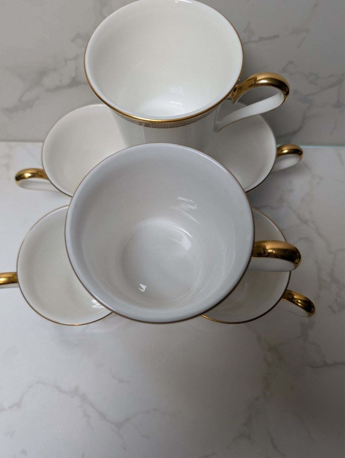 Lenox Eternal White Dimension II Set of 6 Mugs Gold Trim USA Made