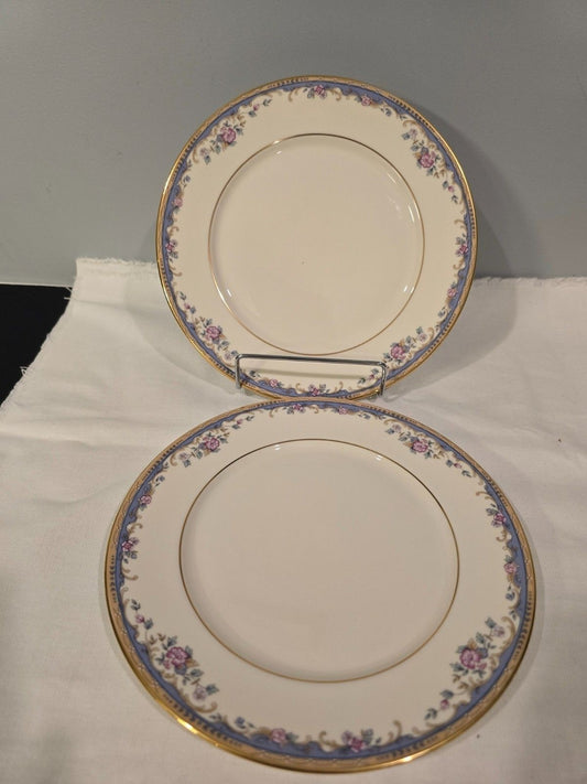 Lenox Southern Vista Salad Plates 8" Set of 2 Floral Blue Gold Trim