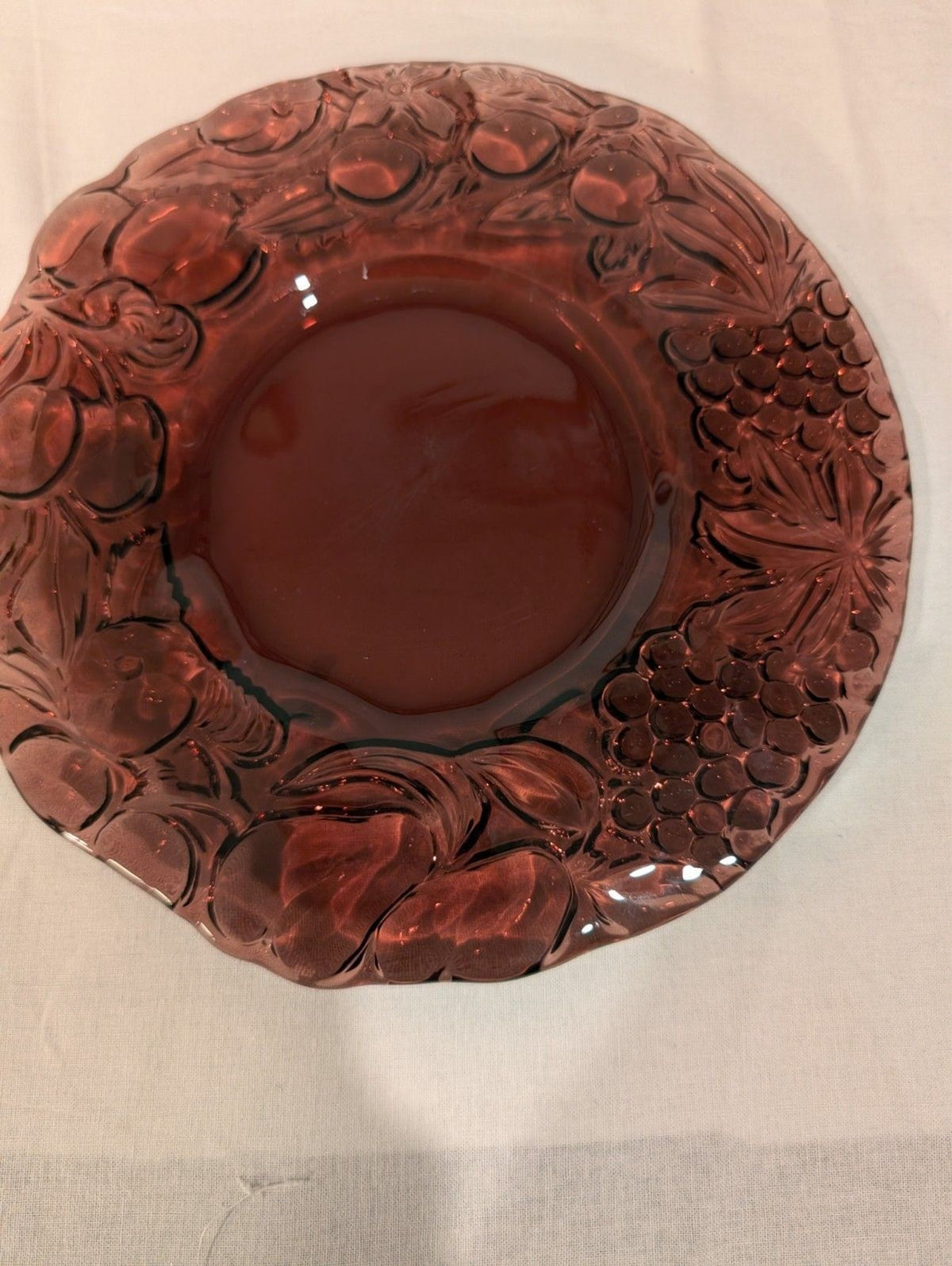 Italian Intaglio Amethyst Salad Plates — Vintage 1970s Pressed Glass — Set of 4