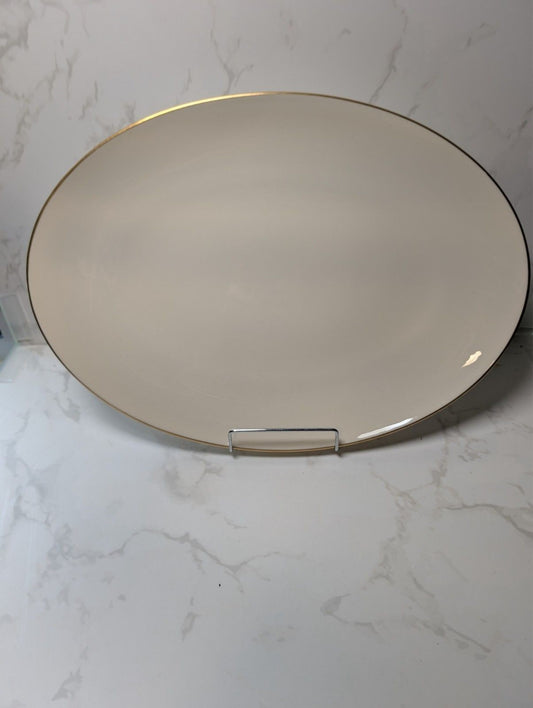 Lenox Olympia Medium Oval Serving Platter Ivory Gold Trim USA 16"
