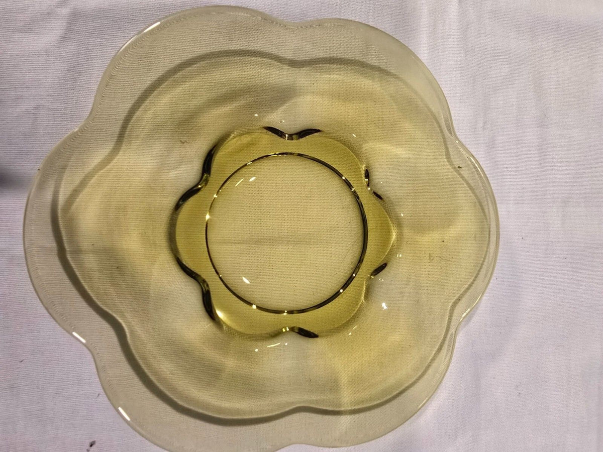 set of 4 Duncan & Miller Canterbury Chartreuse Salad Plates – Uranium Glass MCM
