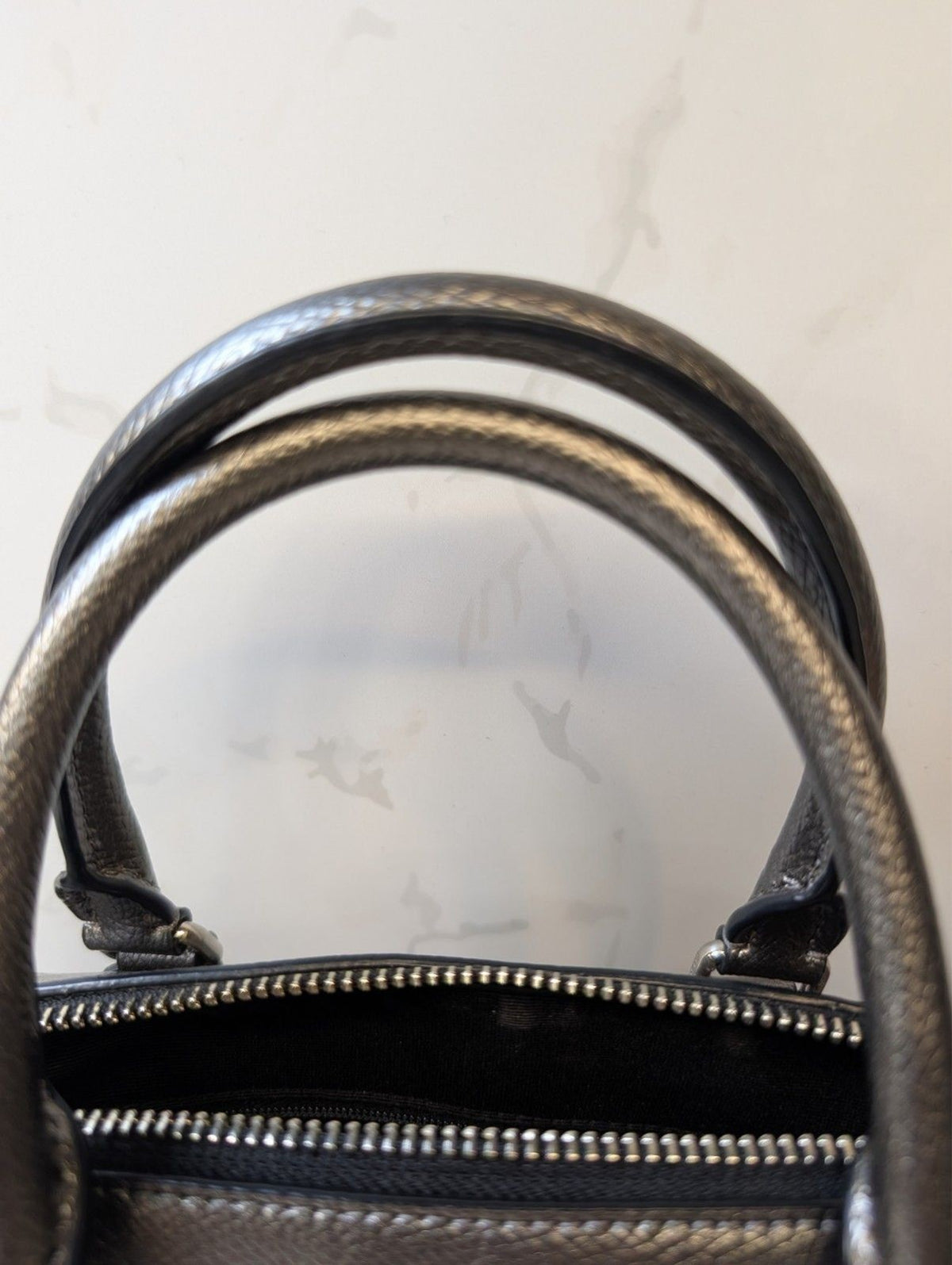 Coach Bennett Satchel / Purse — Metallic Gunmetal Leather 2 Way