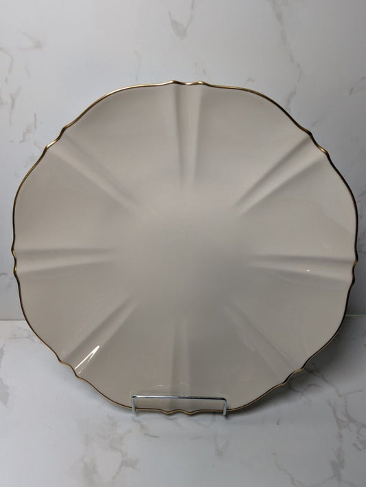 Lenox Symphony 12.75" Chop Plate Ivory Gold Trim Scalloped USA Made