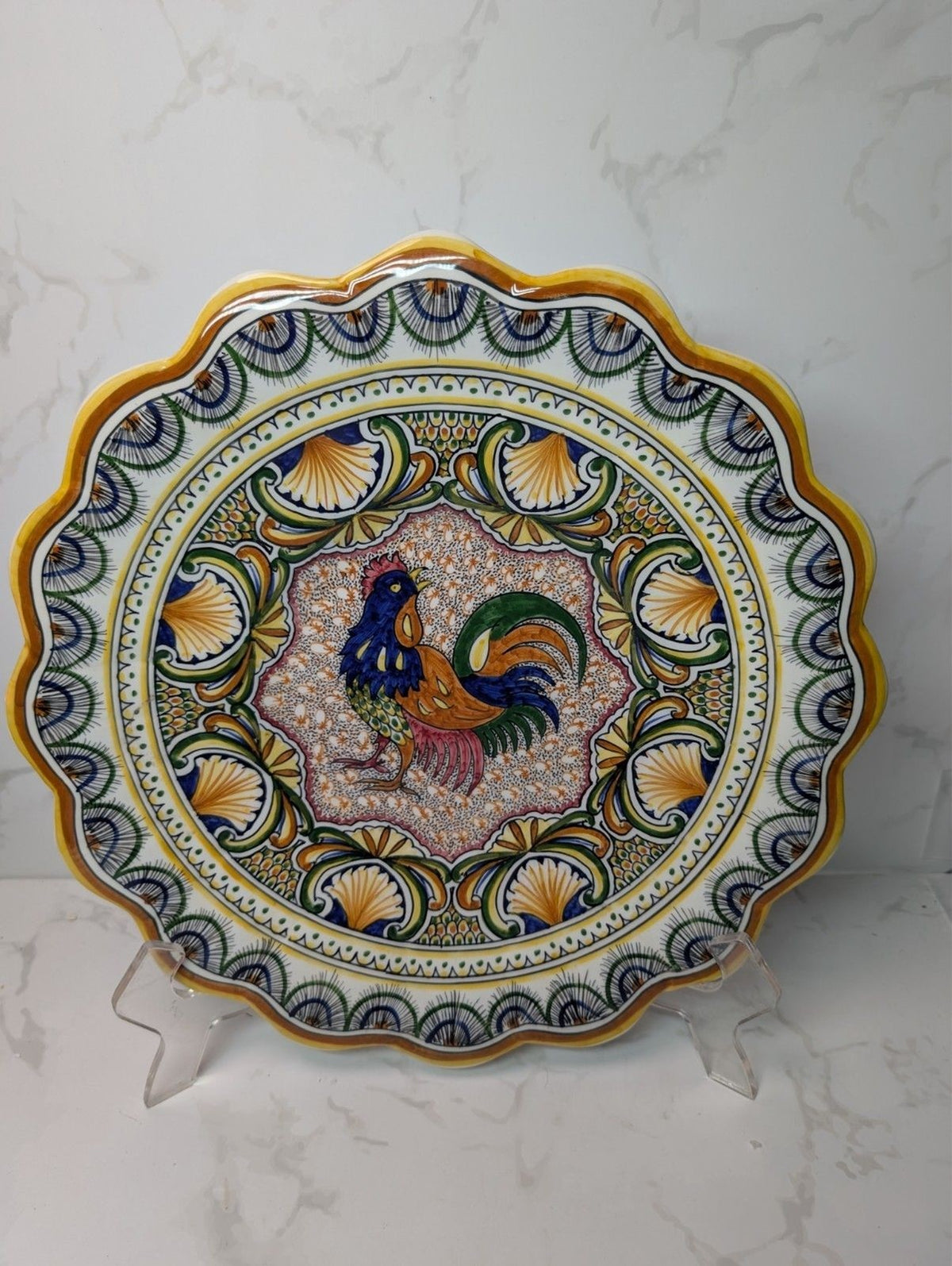 Faience De Coimbra Portugal Hand Painted Rooster Charger Plate 14"
