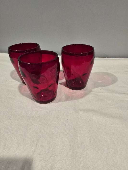 Set of 3 Paden City Ruby Bubble Glass – Popeye and Olive – Glasses/Tumbler 1930s
