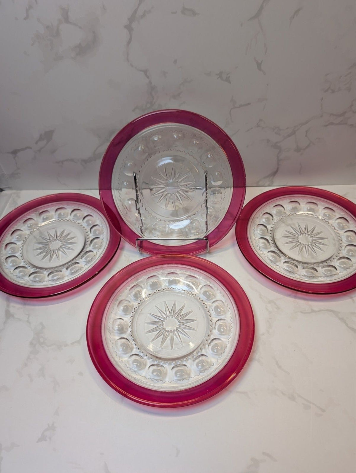 Tiffin King’s Crown Ruby Flash Dessert/Salad Plates Set of 4 7” Sandwich Plates