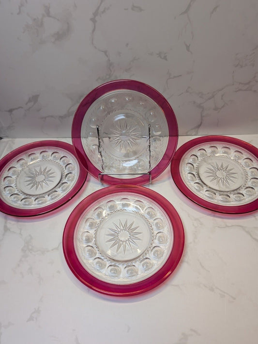 Tiffin King’s Crown Ruby Flash Dessert/Salad Plates Set of 4 7” Sandwich Plates