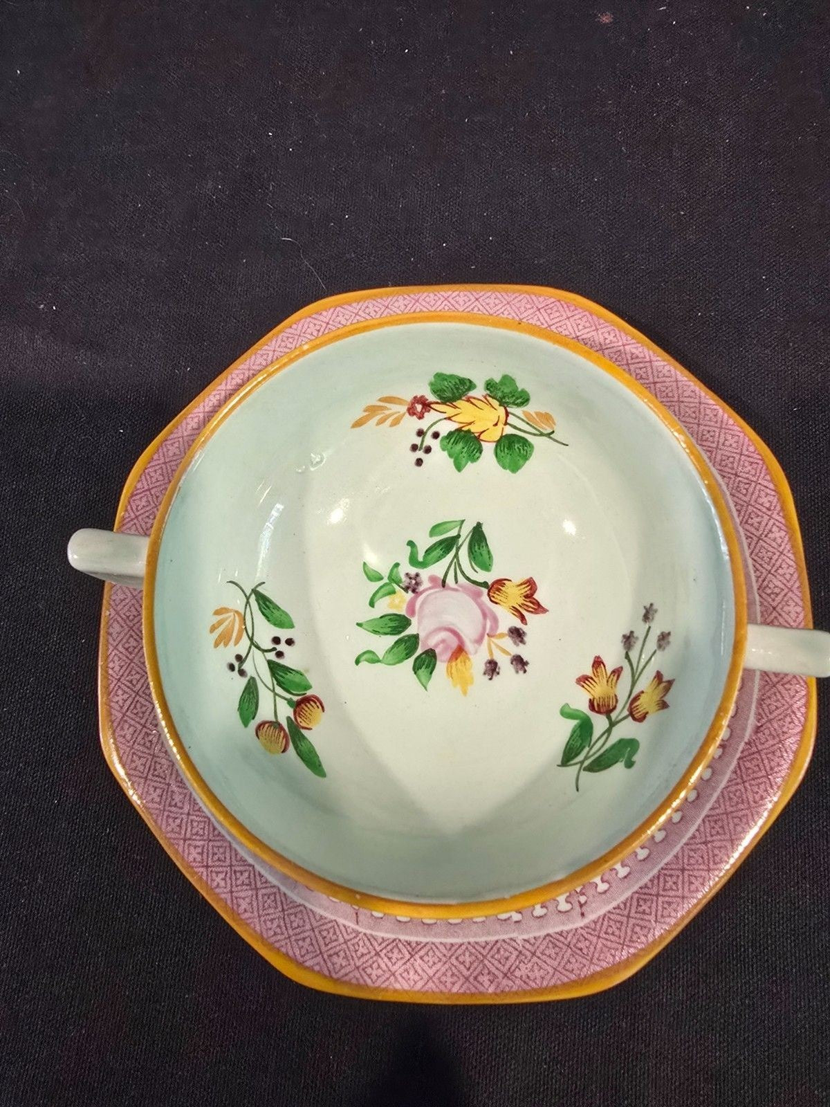 Adams Calyx Ware Lowestoft 2087 Hand Painted Cream Soup Bowl/Underplate England