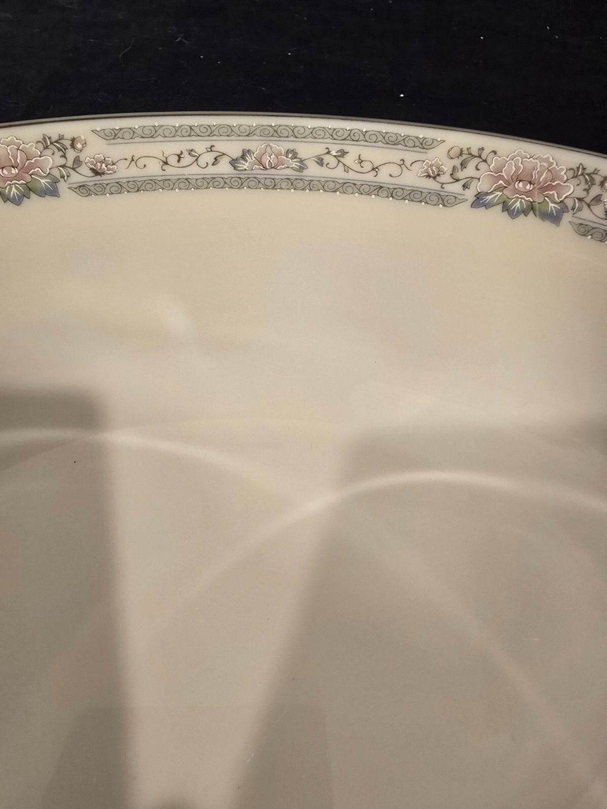 Lenox Charleston 9.5" Oval Vegetable Serving Bowl Gray/Pink Floral Rim New