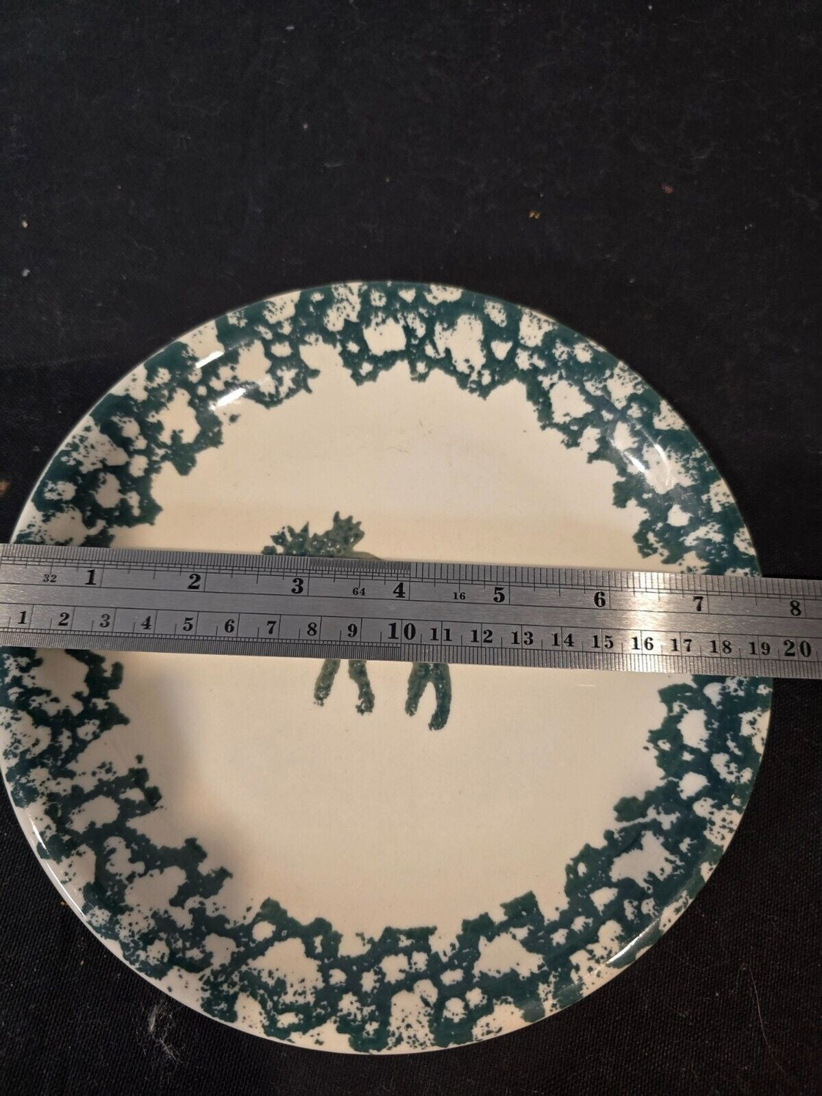 3 Tienshan Folk Craft Moose Country 7 3/4" Salad Plates Forest Green StoneWare