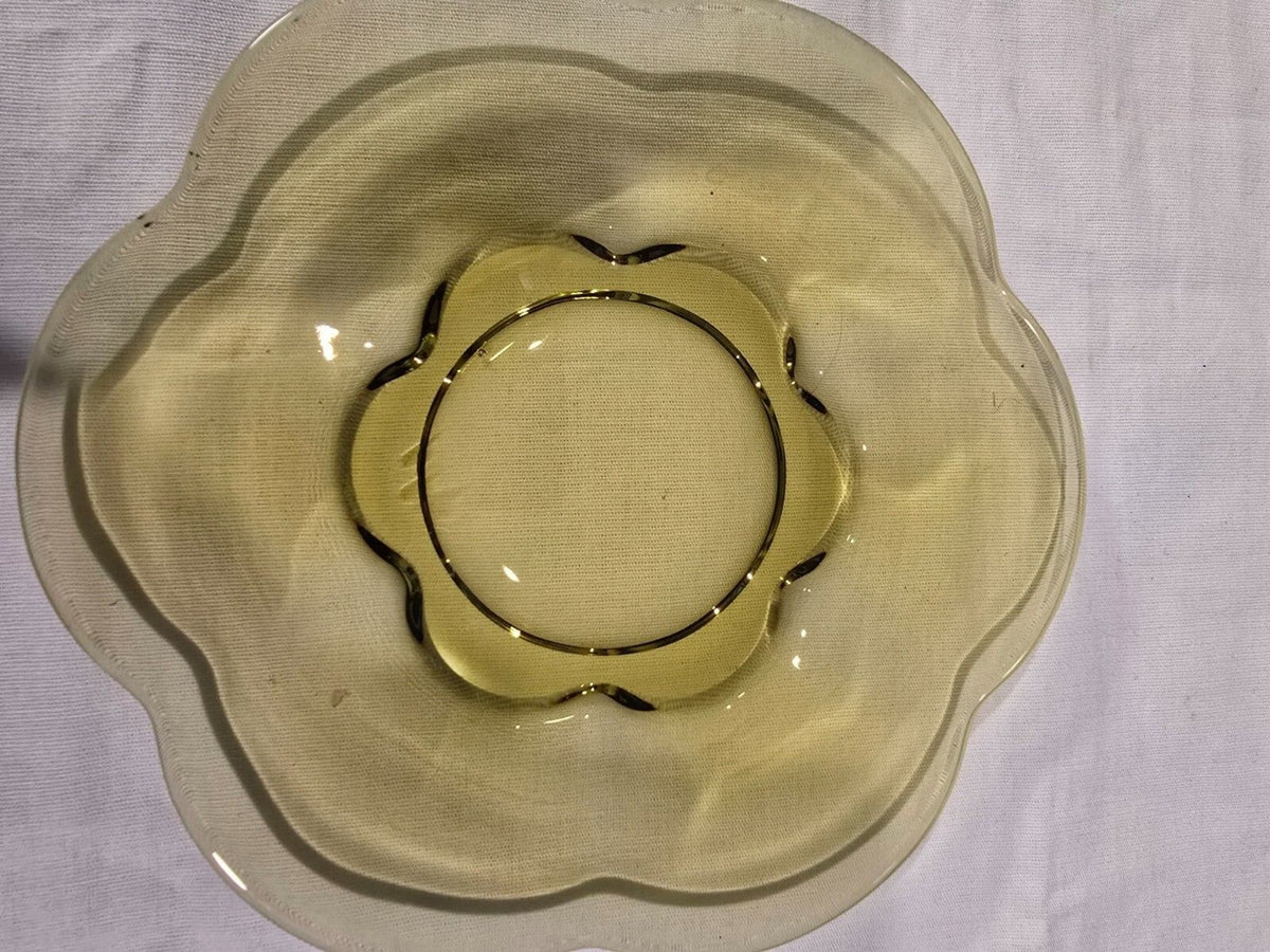 set of 4 Duncan & Miller Canterbury Chartreuse Salad Plates – Uranium Glass MCM