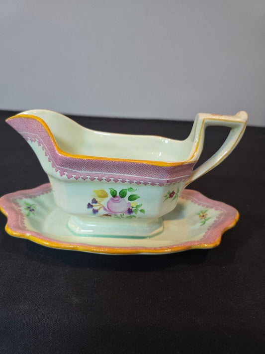 Adams Calyx Ware 2087 Lowestoft  Hand Painted Gravy Boat Underplate England