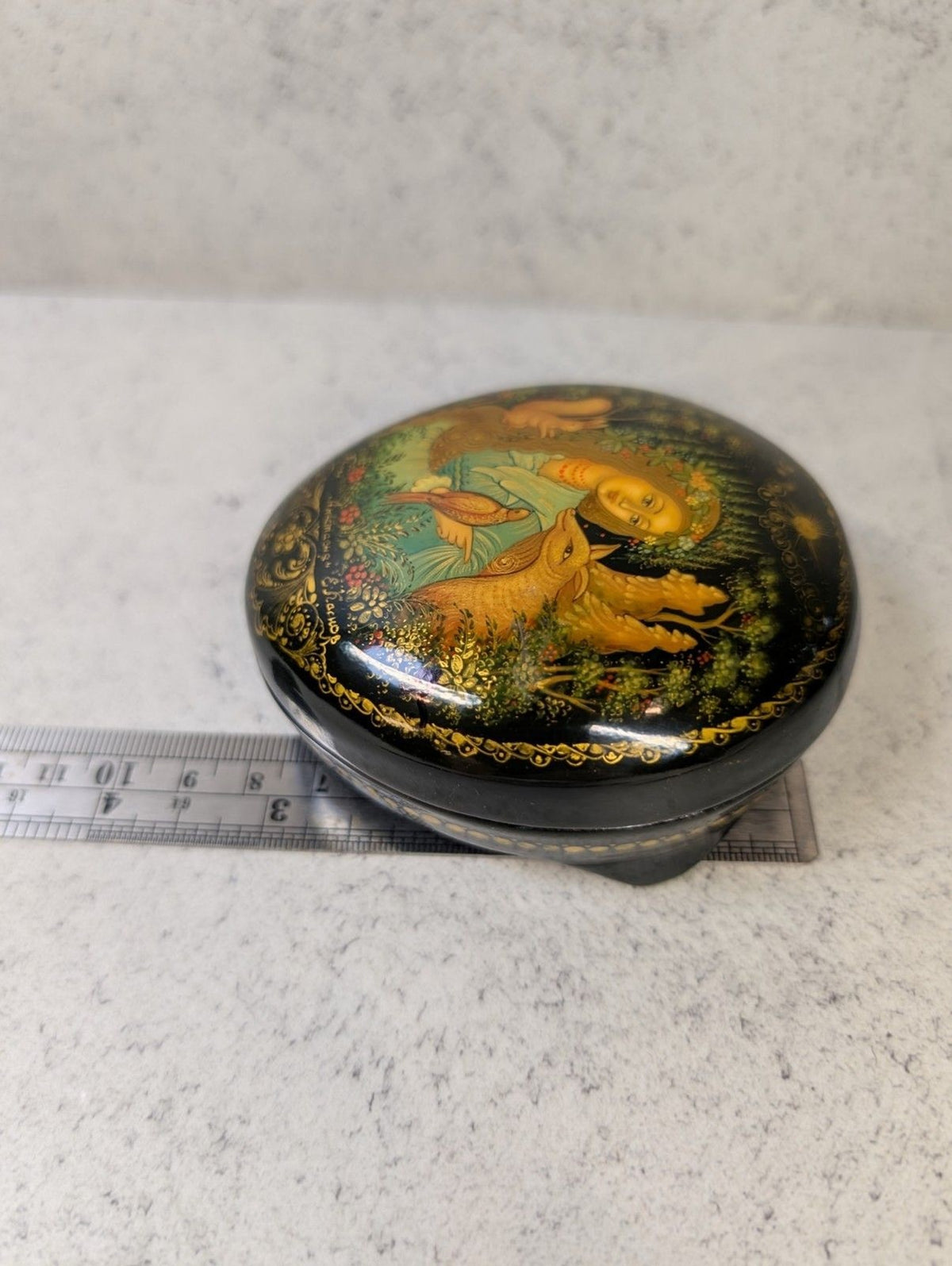 Signed Palekh Russian Lacquer Box – “Anastasia” Forest Maiden Scene Hand-Painted