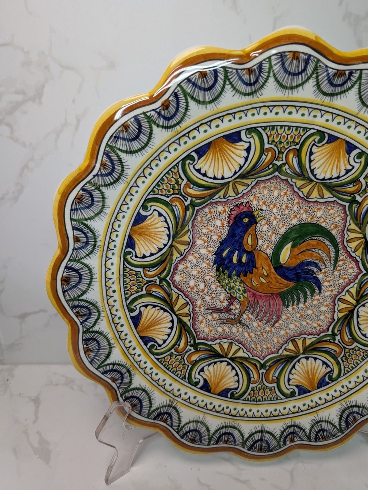 Faience De Coimbra Portugal Hand Painted Rooster Charger Plate 14"