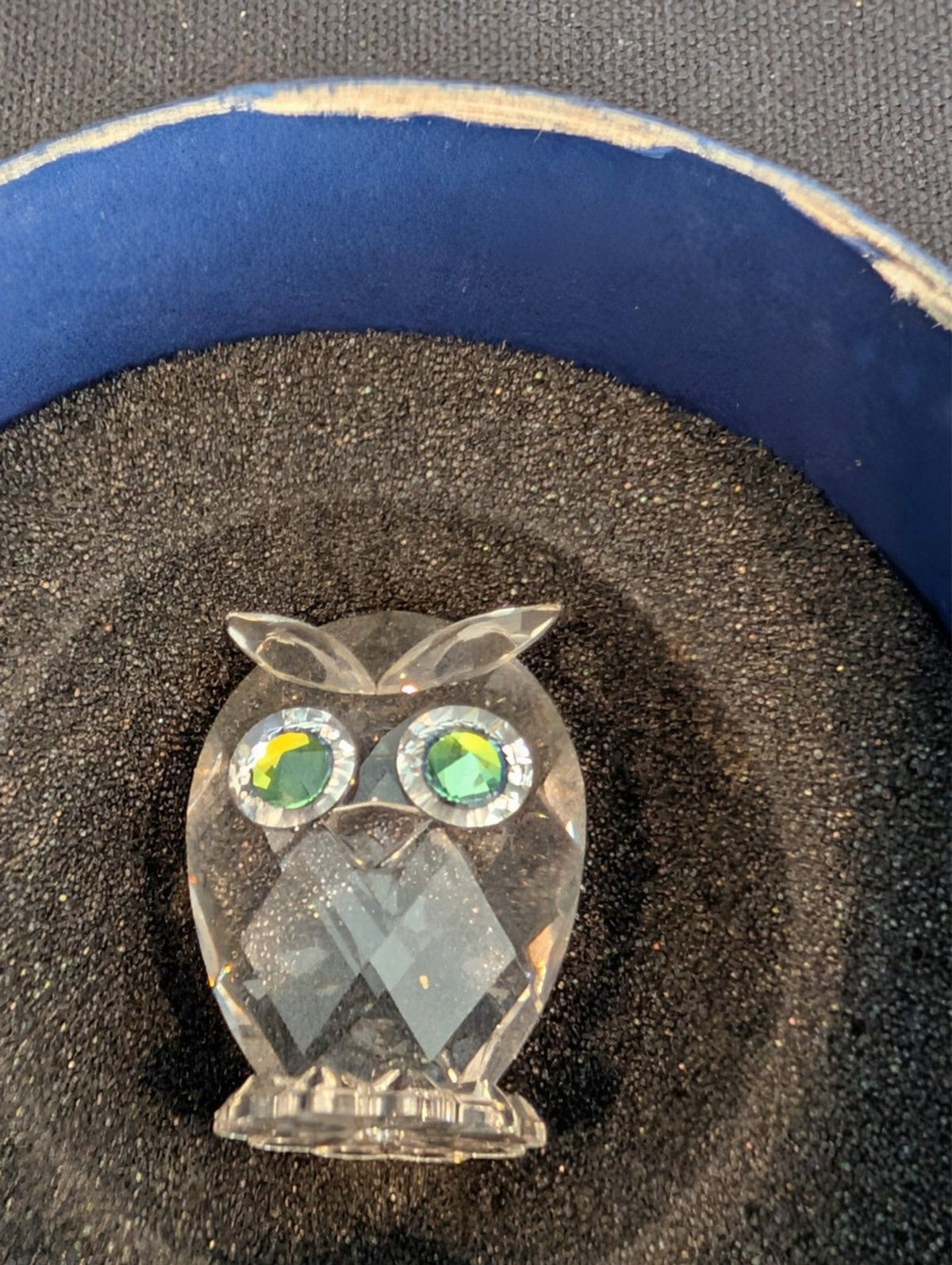 Swarovski Crystal Mini Owl Figurine Green Eyes w Original Box Austria