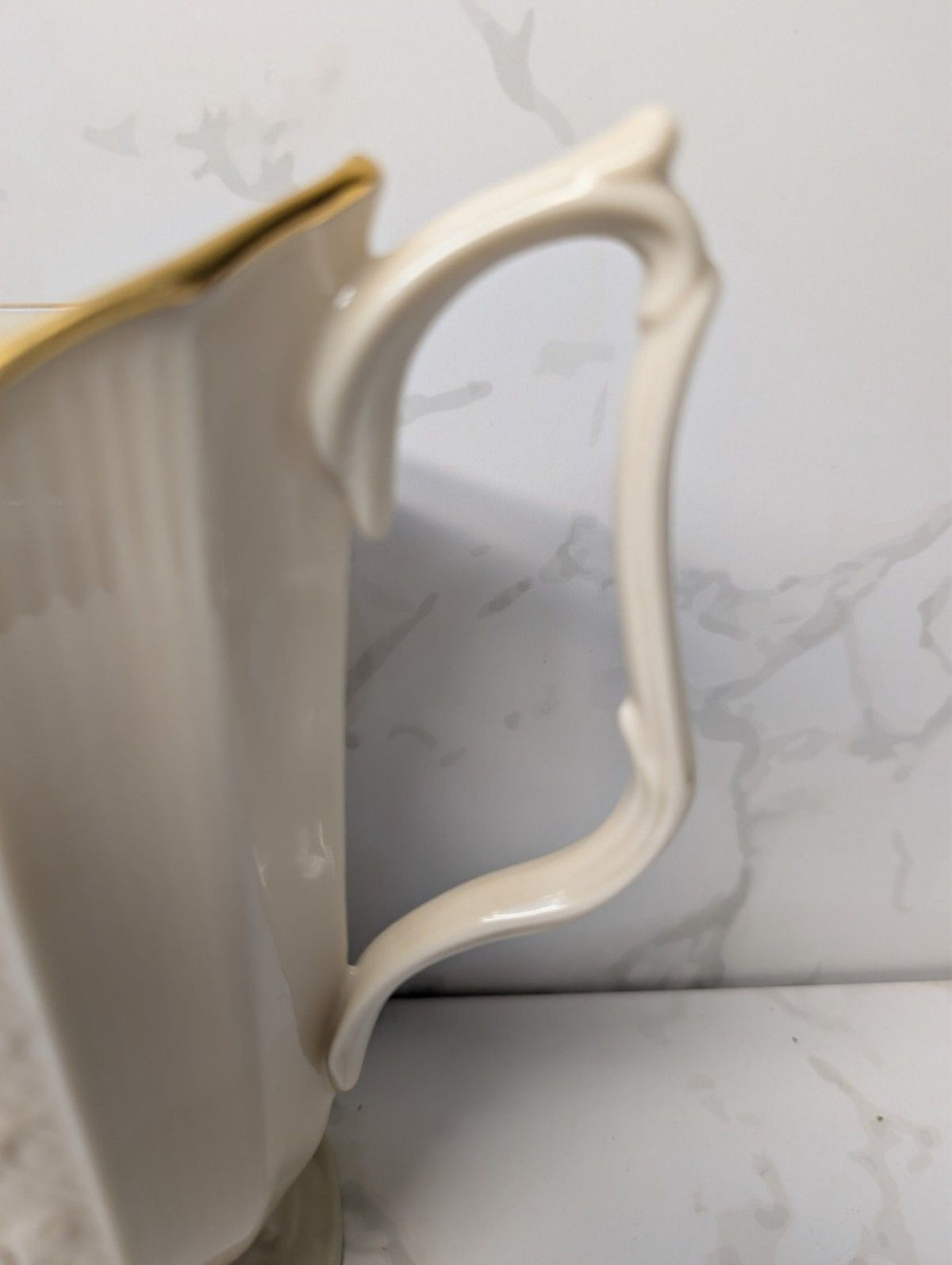 Lenox Ivory Gold Trim Small Pitcher 24 Oz USA Embossed Leaf Pattern