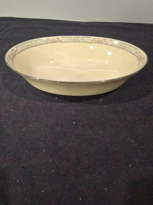 Lenox Charleston 9.5" Oval Vegetable Serving Bowl Gray/Pink Floral Rim New