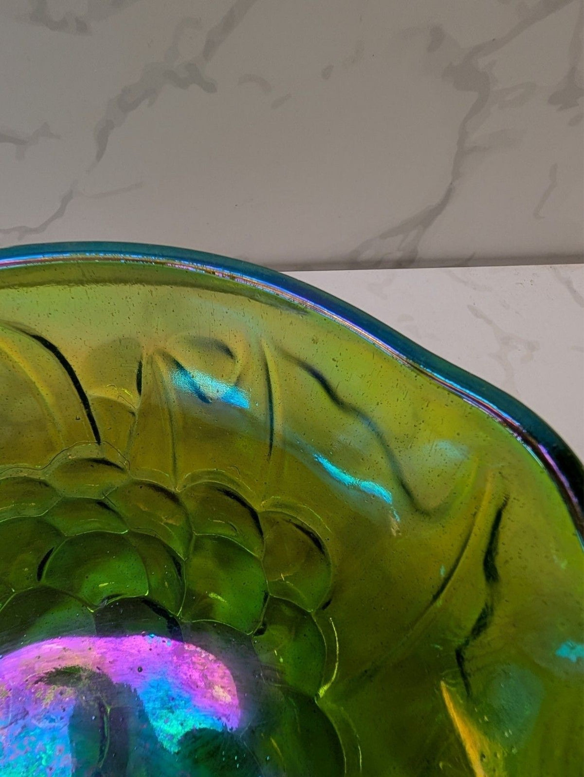 Indiana Glass Harvest Grape Olive Green Carnival Glass Leaf Candy Dish Bowl