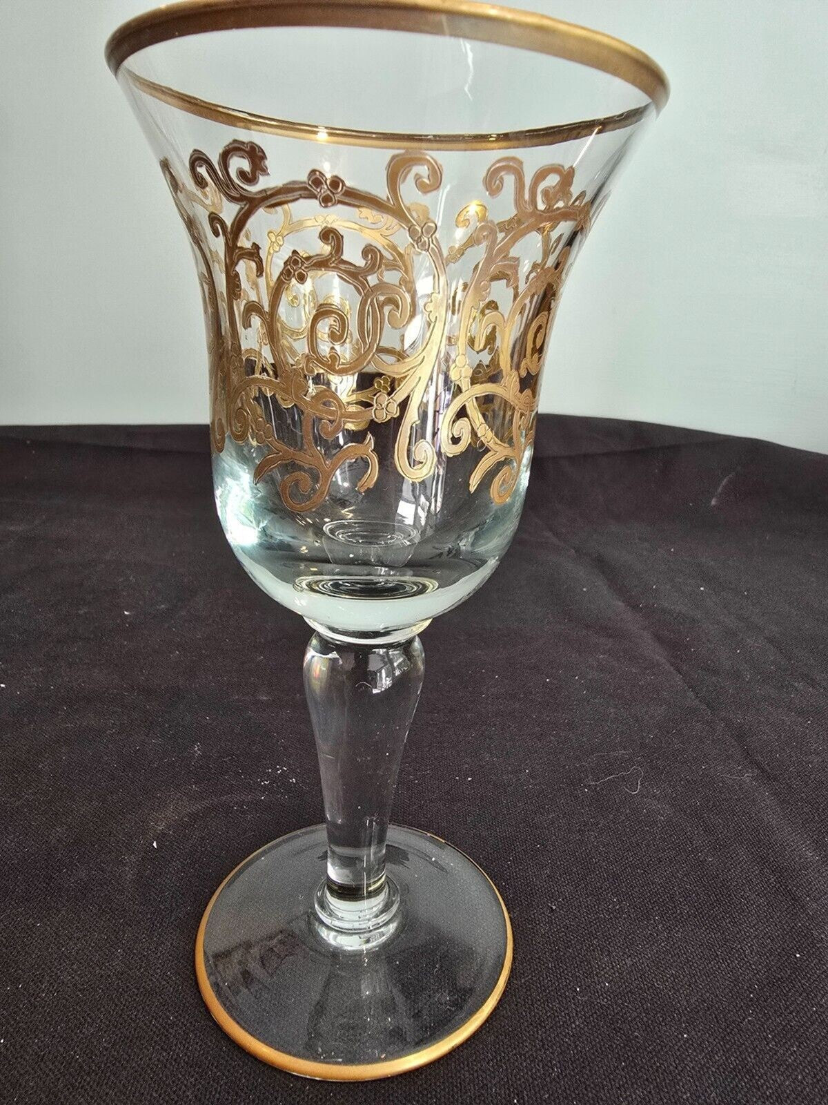 SET of 2 Interglass Italy Clear & Hand Painted 24K Gold Water/Wine Glasses