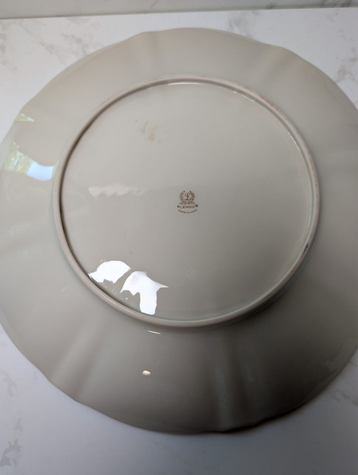 Lenox Symphony 12.75" Chop Plate Ivory Gold Trim Scalloped USA Made