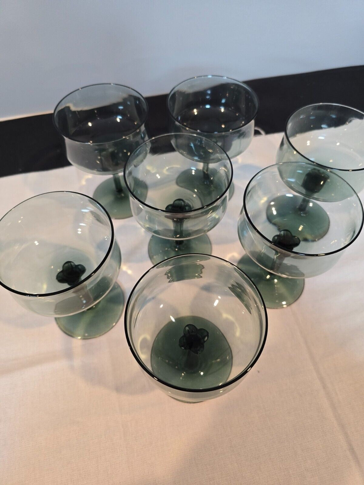 Set of 7 Lenox Crystal Silver Mist Blue Gray Champagne/Tall Sherbet Glasses 5"