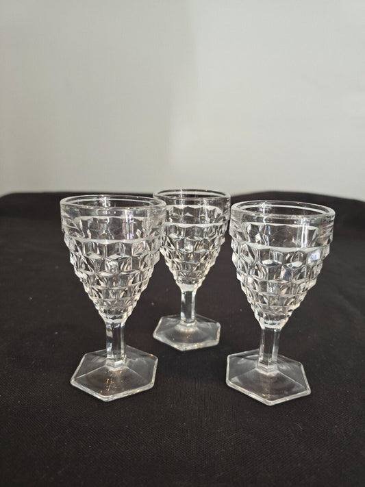 VTG FOSTORIA American 4 1/4” Hex Footed  2 1/2oz  Sherry/Cordial Glasses Set/3