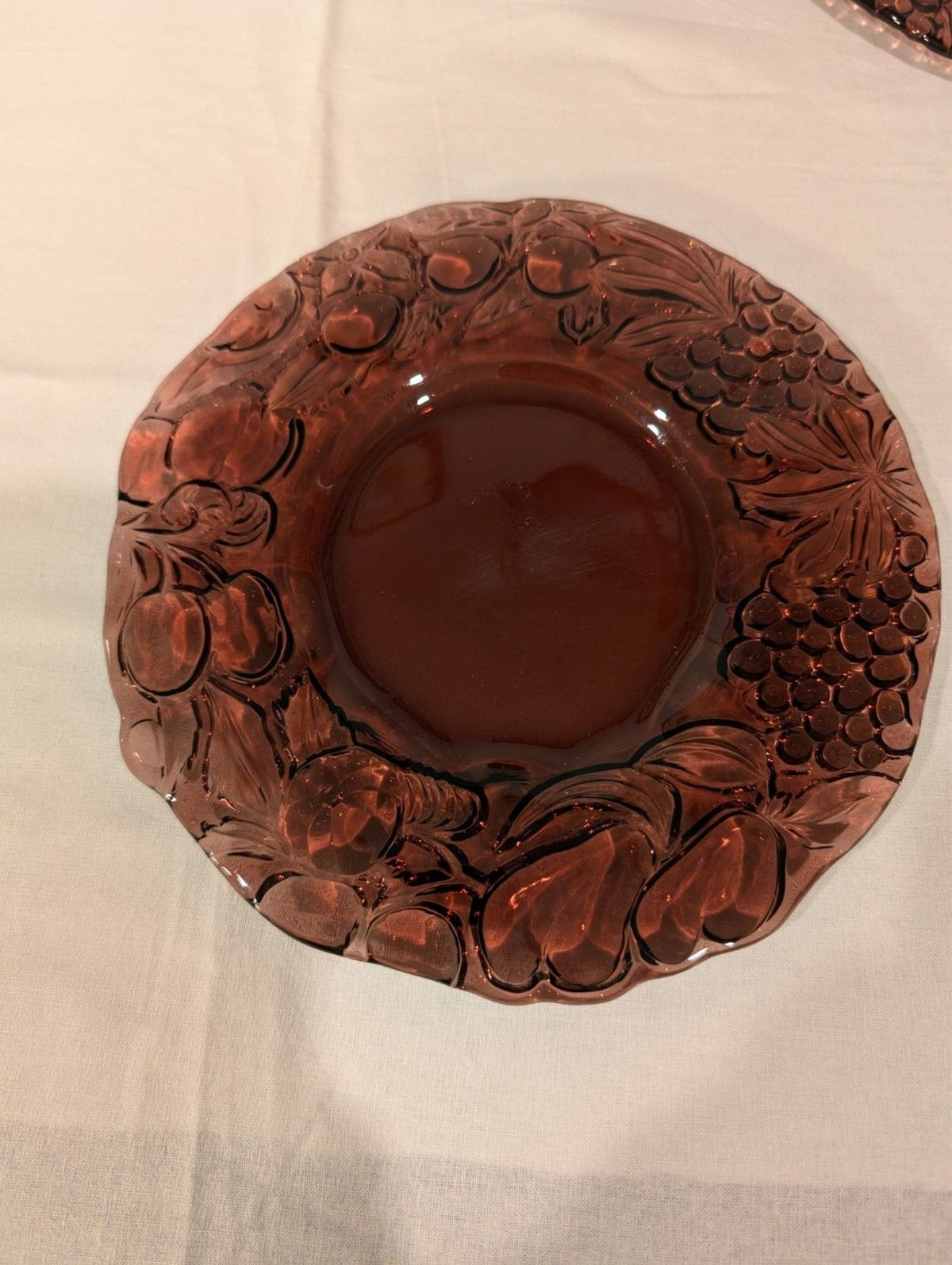 Italian Intaglio Amethyst Salad Plates — Vintage 1970s Pressed Glass — Set of 4